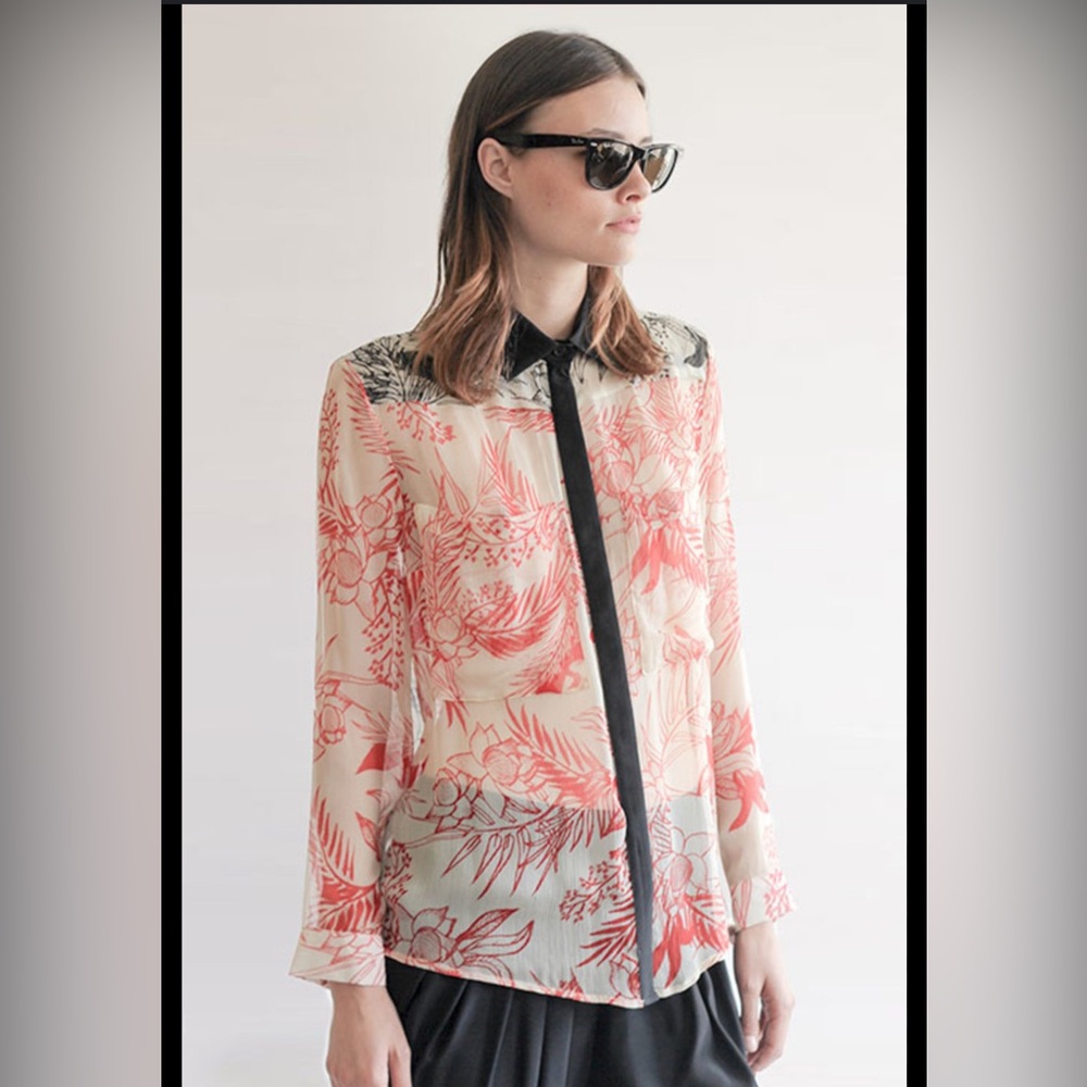Heidi Merrick Red Tail Silk Blouse Size 2